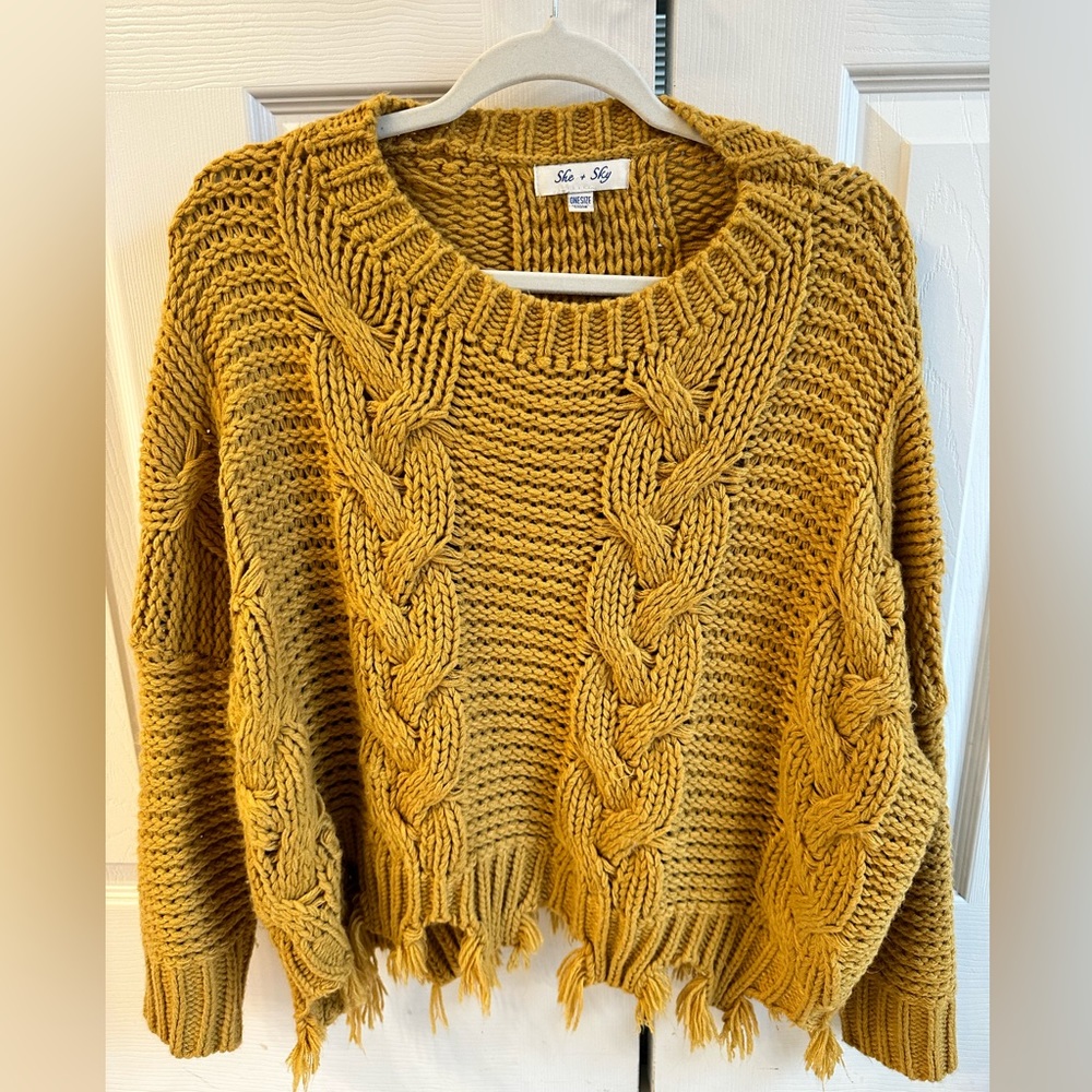 Oversized Mustard Yellow She & Sky Sweater. Size Small